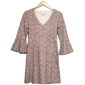 Anthropologie Maeve Tweed V Neck Bell Sleeve Red Black A Line Mini Dress Size XS